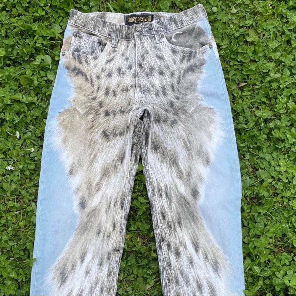 SOLD!!! Roberto Cavalli Vintage Blue and Gray Animal Print Women Jeans